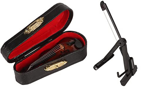 Zoeyilan Violino in Miniatura in Legno con Archetto e Custodia, Mini Violino da 8 cm, Mini Accessori per Strumenti Musicali Modello di casa delle Bambole per la Decorazione della casa di