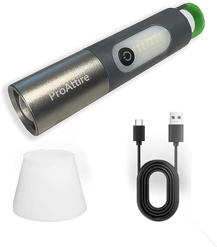ProAttire LED Torch Super Bright, Pocket Flashlight, Zoomable, Waterproof, 4 Modes, Clip Small Hand Torch, Rechargeable, USB C for Power Cuts, Camping, Dog Walking, Gift, Work, Emergency.