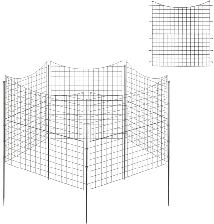 HOMASIS Dekorativer Gartenzaun 5 Stück, Teichzaun Metall Zaunelemente, 98 x 87cm Gitterzaun Set, Steckzaun Beetzaun Metallzaun, Dekozaun für den Garten, Terrasse, Hundezaun Tier Barriere, Schwarz