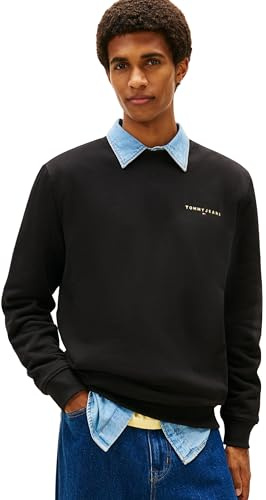 Tommy Jeans Uomo Felpa Linear Scollo Rotondo, Nero (Black), L