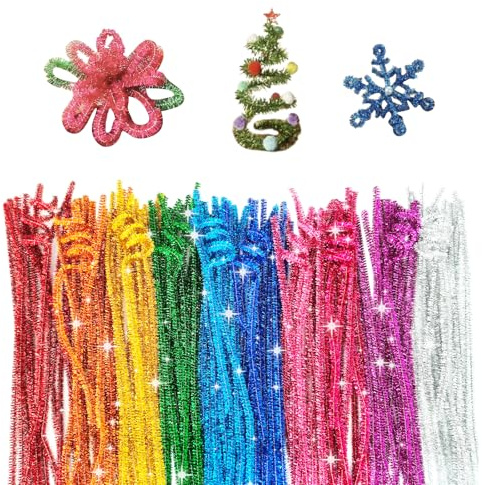 APKOL 200 Stück Pfeifenputzer Glitzer zum Basteln, 10 Farben | Pfeifenreiniger zum Basteln, 30cm Chenilledraht, Bastel, Pfeifenreiniger Chenilledraht Pfeiffendraht für Kreative DIY und