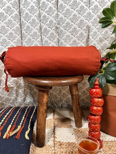 SAFFRON HANDICRAFTS 16x6 Inch Cotton Bolster Cover – Pack of 1| Round Neck Roll Pillow Cover | Soft, Durable & Machine Washable (Rust)
