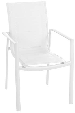 LOLAhome - Silla de jardín Stella apilable de Aluminio y textileno Acolchado Blanco de 57x62x90 cm, Diseño Elegante y Resistentes, Tratamiento Epoxi para Exterior