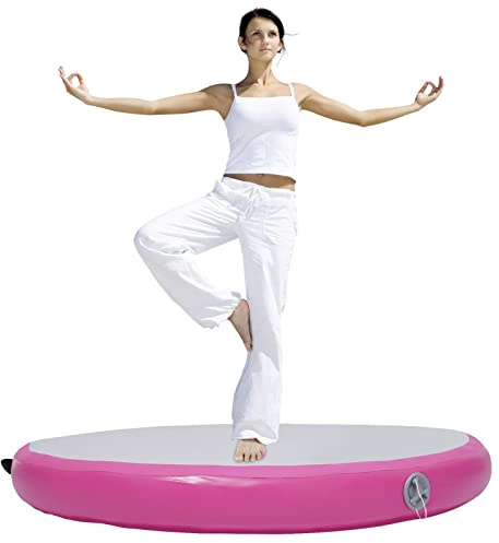 Aufblasbare Yoga-Matt,Mit Pumpe Rosa Rundes Yogamatte Heim Park Kunst Tumbling Sprungbrett Rutschfest Und Gepolstert Fitnessmatte Turnmatte Pilates Matte 100X10cm