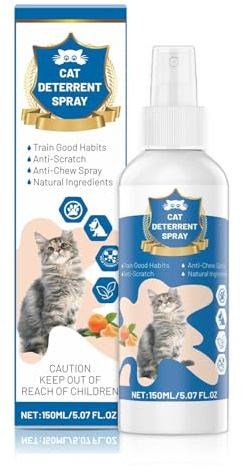 Cat Deterrent Spray, Natural Citrus Cat Repellent Stop Scratching Furniture, Safe Non-Toxic Anti-Scratch Formula for Cats and Kittens, Effective Training Aid Indoor/Outdoor Pet Stopper, 5.07 FL OZ (1)