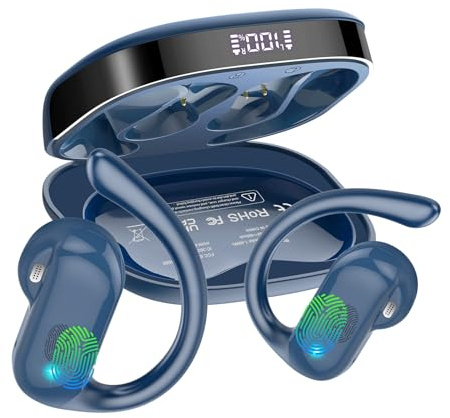 Open Ear Kopfhörer Bluetooth 5.4 HiFi Stereo, 2026 Kopfhörer Kabellos Bluetooth mit ENC Noise Cancelling Mic, 32Std Ohrhörer mit Ohrhaken, IP7 Wasserfest Sportkopfhörer für Laufen/Fitness/Reiten Blau