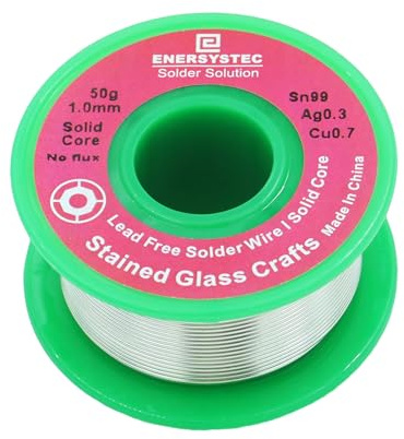 E ENERSYSTEC Solid Core Solder for Stained Glass Craft, 1.0mm Lead Free Solder Wire Without Flux Core, No Flux, 50g Craft Solder Fine 0.04 inch Sn99 Ag0.3 Cu0.7