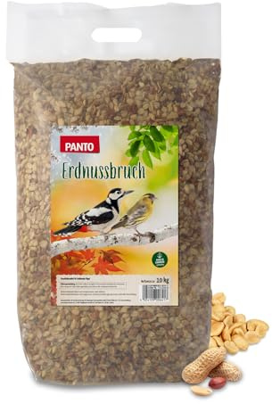 PANTO Erdnussbruch Vogelfutter 10 kg – energiereiches Vogelfutter aus Erdnusskernen, Wildvogelfutter aus halben & ganzen Erdnüssen für Futterplätze & Vogelhäuschen