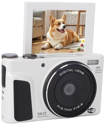 Annadue Cámara Digital 4K para Fotografía, Cámara Digital WiFi 56MP 1080P HD con Pantalla Abatible 180 de 2,88, Zoom Digital 16X, Lente Gran Angular, Antivibración, Reconocimiento