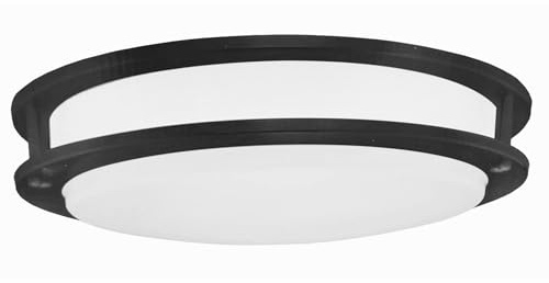 14 and 16 Inch LED Flush Mount Ceiling Light Fixture - TRIAC Dimmable - 25W Power, 1750LM - Modern Double Ring Ceiling Light- Silver/Brushed Nickel and Black (16 inch, Black)