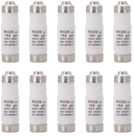 10 fusibles tipo espiral Ro26 D01 de 400 V 50 Ka para insertos de fusibles GG, fusible de cerámica de 16 A para protección de cables y líneas con cerámica de alta resistencia y aleación de cobre
