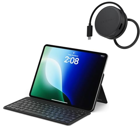 SATECHI Bundle OntheGo™ Teclado Bluetooth con Soporte Ajustable disposición QWERTY US y Hub USB C 7 en 1 Magnético (Negro)