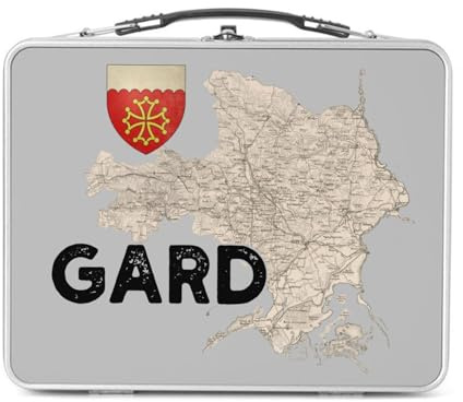 Fabulous Lunch Box in metallo argentato per sandwich e snack - Gard 30 Dipartimento Nimes - Cartolina antica Occitania - Scatola da gustare in alluminio ciotola rigida stile retrò stampata in Francia