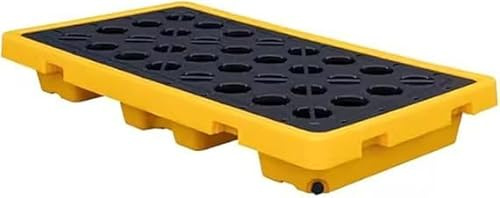 Stapelbar, modulär uppsamlingsbricka med avlopp och gaffeltruckhållare – robust industrirostpallett, 127 x 67 x 17 cm, gul – hög lastkapacitet