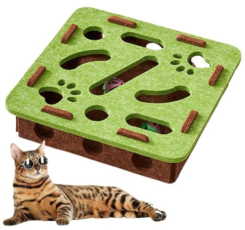 Yurosuis Katzenspielzeug Labyrinth - Katze Interaktive Puzzle Spielzeug | Filz Labyrinth Katze | Krallenfeile Kratzbox Mit Glöckchenbällen | Kratzspiel Bell Track Maze Zur Förderung des Jagdinstinkts