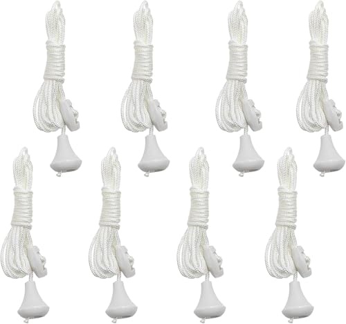 zstg 8pcs Replacement Pull Cord for Ceiling Switch, White Nylon Light Pull Cord String 1.5m, Spare Bathroom Ceiling Light Switch Rope for Toilet, Bedroom and Home Lighting
