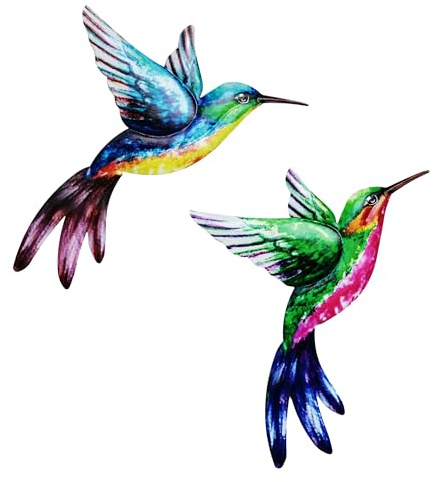 SUNNEKO Large Metal Hummingbird Garden Ornaments Outdoor, Metal Wall Art Big Hummingbird Decorations for Outside Garden Shed Fences Yard Decorations Wall Hanging (2 PCS)