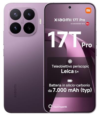 XIAOMI 17T Pro Smartphone de 12+512GB Violeta Teleobjetivo Leica 5X | pantalla de 6,83 144 Hz, 7000 mAh (típ.) batería de silicio-carbono, 100W HyperCharge, 1 año de garantía adicional