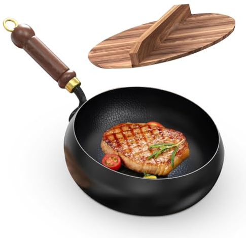 Sartén de hierro forjada sin recubrimiento, sartén forjada a mano Big Belly de hierro, fabricada tradicionalmente, versátil para asar y cocinar sopa, sartén universal para cocina y hogar