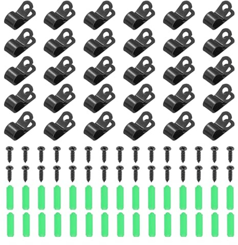 QUARKZMAN 50Pcs Morsetti Per Filo Recinzione 10mm(3/8), Clip Di Montaggio Per Recinzioni Agricole Tipo R Con Viti E Tubi Di Espansione Per Fissare Fili Saldati A Recinzioni In Vinile