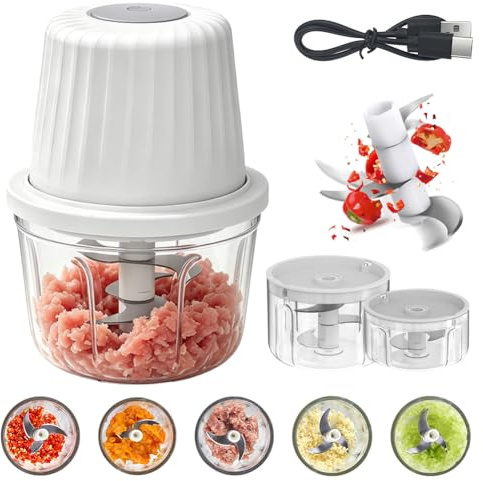 Gohytal Elektrisk Kökstrimlare Mini, 350 ml + 250 ml + 100 ml Lökskärare, Dokumentförstörare För Grönsaker, Frukt, Nötter Och Kött, Vit