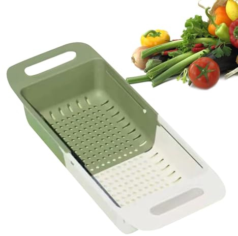 Vassoio per lavello per frutta - Espandibile 45 x 21 x 9 cm PP, scolapasta sopra il lavello, sciacquatrice per verdure, cestello di scarico della cucina, scolapasta grande | Design con manico estensib