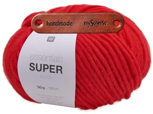 Rico Design ESSENTIALS SUPER ARAN 06 ROT Premium Wolle 50g Voluminöse Strickideen für warme Kleidung und gemütliche Winterprojekte mit mySearose Label