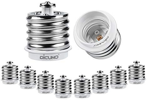 DiCUNO E39 to E26 Adapter, Mogul E39 to Standard E26 Screw Base Light Bulb Socket Reducer Converter, Maximum 200W and 165℃ Heat Resistant, Lamp Socket Adapter, 10-Pack