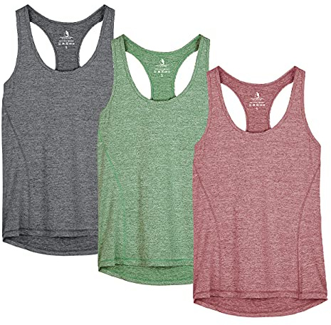 icyzone Damen Sporttop Yoga Tank Top Ringerrücken Oberteil Laufen Fitness Funktions Shirt, 3er Pack