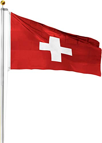 Circle Five Fahnenmast inkl. Länderflagge Deutschlandfahne und Zubehör Farbe Schweiz Größe 8.0 Meter