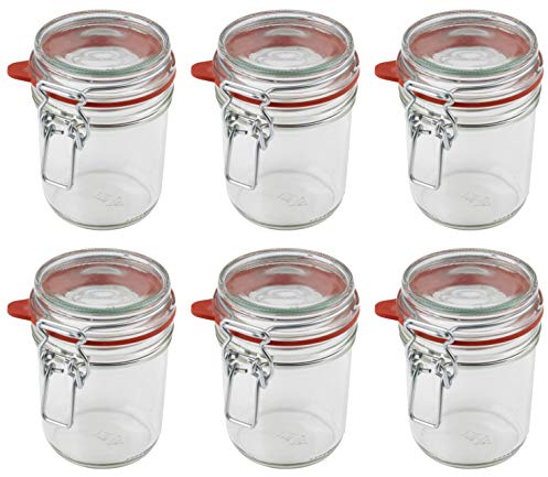 Dr. Oetker Einmachgläser mit Bügelverschluss 370 ml, Vorratsglas mit Deckel, luftdichtes Marmeladenglas, vielseitiges Einweckglas, Bügelverschlussglas (Farbe: Transparent/Rot), Menge: 6 Stück