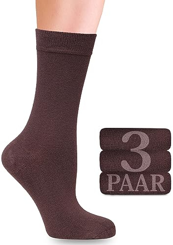 Calzini in bambù con Lycra da donna: Comfort e nessuna cucitura alla base delle unghie dei piedi; per affari e tempo libero; 3 paia (35-38, Marrone)