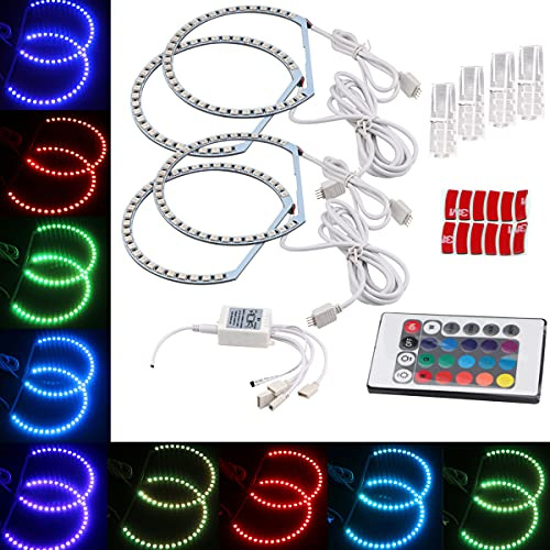 WEPARTICULAR 2X 131mm 2X 146mm Voiture 5050 SMD LED RVB Flash Angel Eyes Halo Anneau Lumière Coloré Multicolore Feux De Jour Compatible Pour E46 Série 3