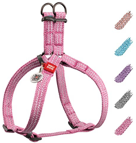 WAUDOG Hundegeschirr für Hunde, Verstellbar, Reflektierend, Rosa, Gestreift, Geschirr für große, mittelgroße und kleine Hunde, mit Digitaler Hundemarke und QR-Code