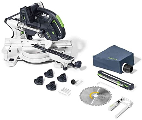 Festool Akku-Kapp-Zugsäge KSC 60 EB-Basic KAPEX (mit Kreissägeblatt WOOD UNIVERSAL, Schraubzwinge, LED-Schlaglicht, Winkelschmiege, Erhöhung, Staubfangbeutel, Innensechskantschlüssel)