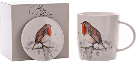 Meg Hawkins MH150 Coffret cadeau avec tasse et dessous-de-verre Motif rouge-gorge