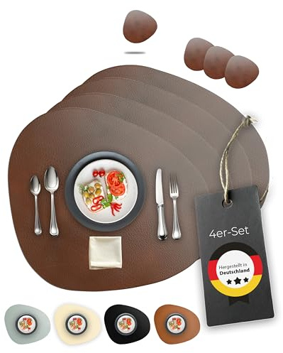 Lederfabrik Garnier® Tischsets Abwaschbar 4er-Set – Nachhaltig, Stabil & rutschfest – Edles recyceltes Leder, Made in Germany (Modern, Dunkelbraun)