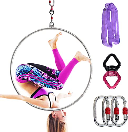 Aerial Hoop Set,Professional Aerial Lyra Hoop, 85cm/90cm/95cm 3 Größen Edelstahl Einzelner Punkt Aerial Ring Equipment mit kompletter Rigging Hardware,Aerial Yoga Hoop Sling für Zuhause,Fitnessstudio