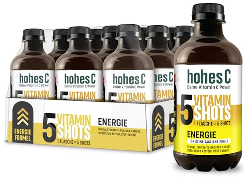 hohes C Vitamin Shots Energie (12 x 330ml) – Für die tägliche Power; mit Orange, Cranberry, Guarana Chili – vegan, ohne Zuckerzusatz & Konservierungsstoffe