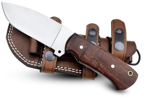 ALZAFASH Fixed Blade Knife with Sheath – Compact Horizontal Carry Knife with High Carbon Steel Blade & Rosewood Handle – Best for Outdoor, Camping & Hunting – Durable & Comfortable Belt Carry Design