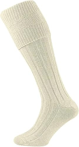 Mens Traditional Scottish Socks, Wool Blend Mens Scottish Highland Wear Kilt Hose Socks, Ribbed Knee High Walking & Hiking Socks, UK 6-11