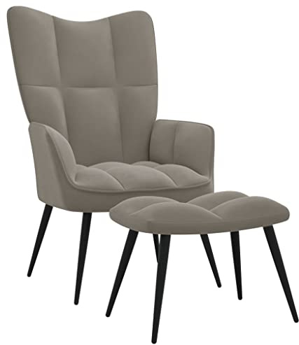 vidaXL Relaxsessel mit Hocker Hellgrau Samt
