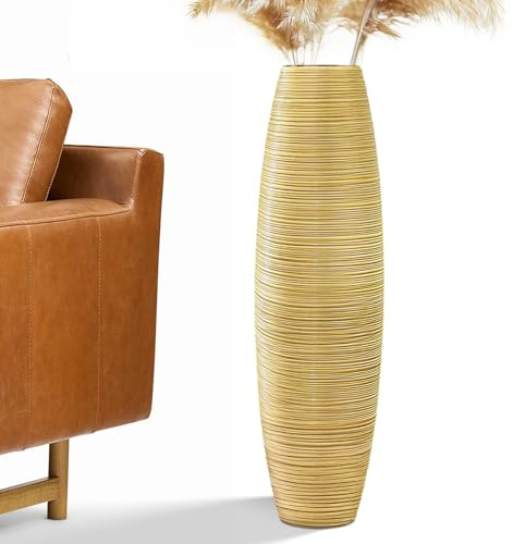 Rocendlor Tall Floor Vase, 27.5 inches (70cm, 2.3FT) Tall Vases Sturdy, Luxury, Textured for Decorative Branches Dried Flowers, Floor Vase for Rustic Living Room, Shelf Decor, Resin Gold