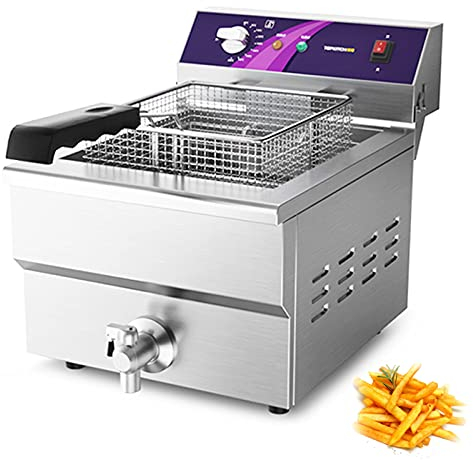 Friggitrice elettrica professionale con cestello, friggitrice professionale da banco con sistema di scarico e funzione timer, per uso commerciale e domestico
