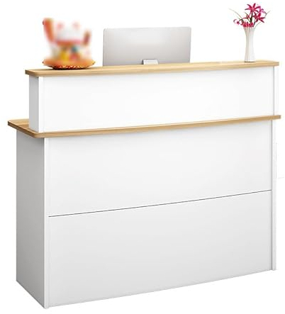 oiakus Vorderer Thekenschreibtisch, Empfangstheke, Thekenschreibtisch mit Aufbewahrungsschublade, Empfangstisch, Computertisch aus Holz für Zuhause, Büro, Salon, Spas, 100 x 42 x 102 cm