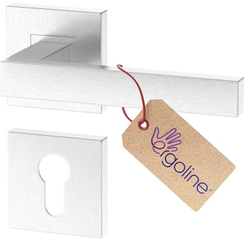ERGO line CUBE Edelstahl V2A Türbeschlag, Modern Türgriff PZ - Profilzylinder Set, Eckig, Drückergarnitur, Quadratisch Türbeschlag, Türklinken Innentüren, Türdrücker Edelstahl Matt Gebürstet