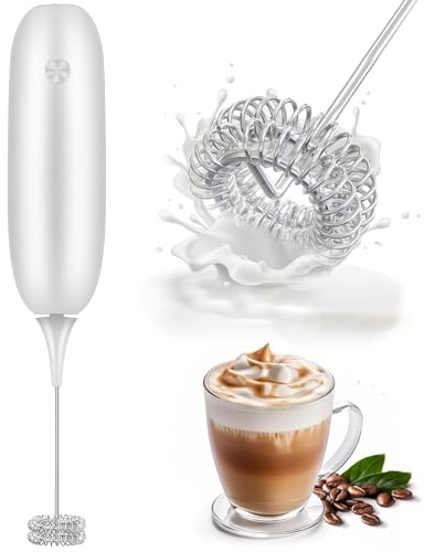 Milk Frother Handheld Whisk Battery Powered Drink Mixer, Milk Frother Foamer & Mini Drink Mixer Coffee Frother, Electric Portable for Latte, Cappuccino, Hot Chocolate-White
