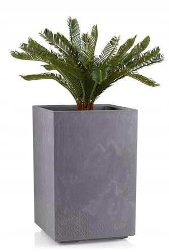 HowHomely Blumentopf Grau 59 x 40 x 40 cm Pflanzkübel Groß Außen - Pflanzkasten auf Rollen mit Abflussstopfen - Pflanzkübel Rechteckig Betonoptik für Garten und Terrasse