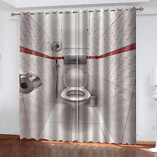 Blickdicht Blackout Vorhang Mit Ösen Schalldämmend Gardinen Polyester 3D Bedrucktbadezimmer Ideen Für Wohnzimmer Schlafzimmer Kinder Oder Babyzimmer 280 X 250 cm - Verdunkelungsvorhänge -9W7B-Y5