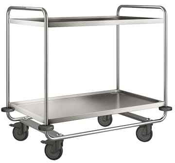BPRO | Blanco Edelstahl-Servierwagen | mit 2 Etagen | 200 kg Traglast | LxBxH 1100 x 700 x 1010 mm